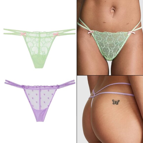 2 Pink VS Mesh Thong  V String Panty  M L - Picture 1 of 9